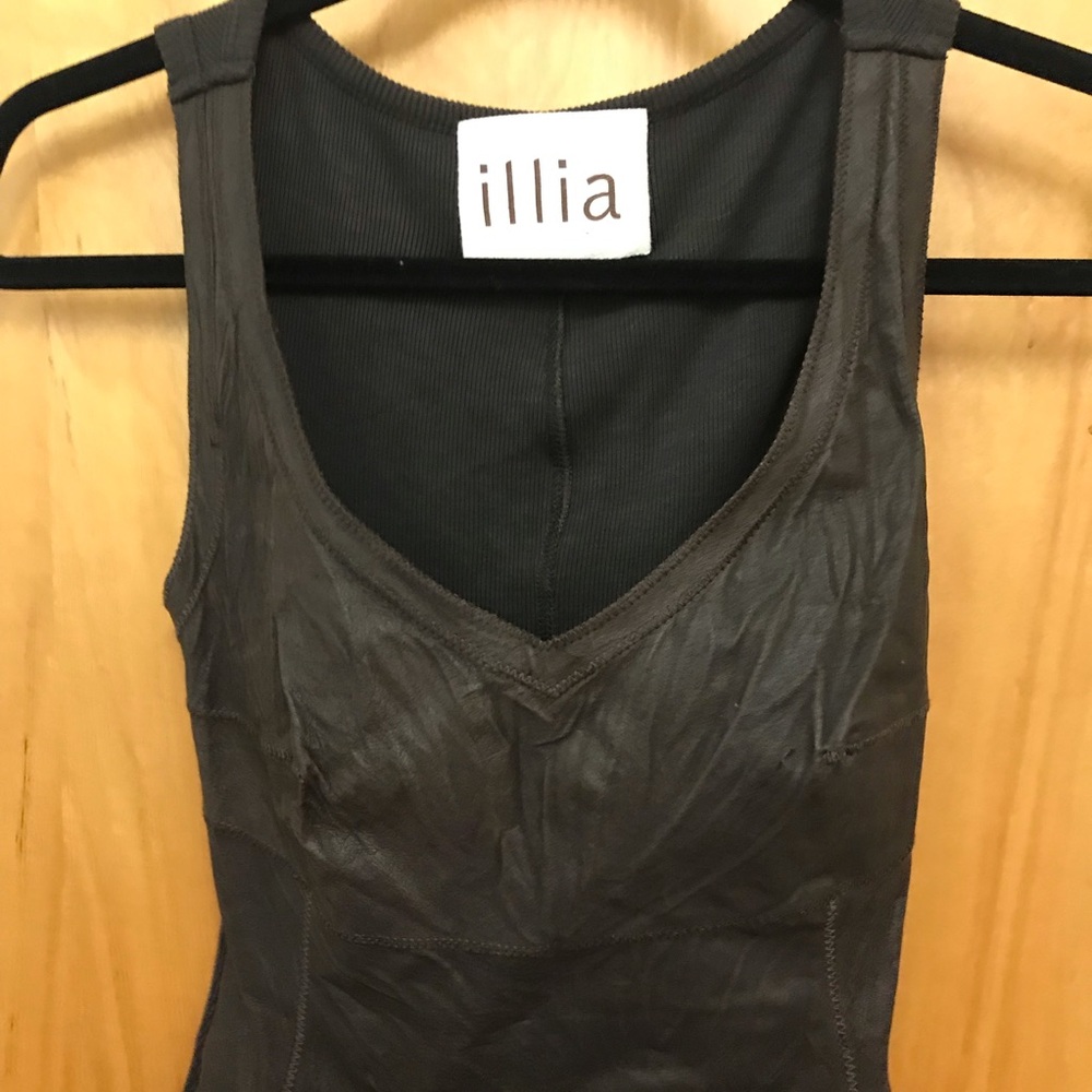 Illia - Anthropologie - Brown Leather front / knit back Tank -made in USA - sz 0
